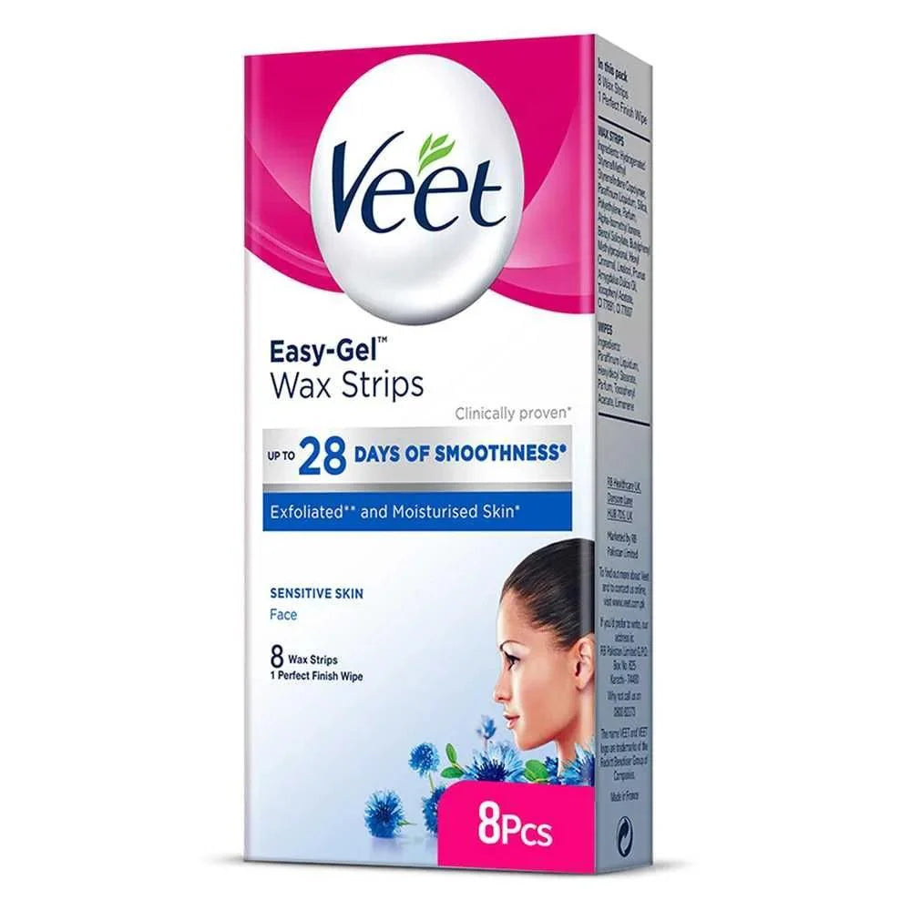 Veet Easy-Gel Face Wax Strips, For Sensitive Skin, 8-Pack
