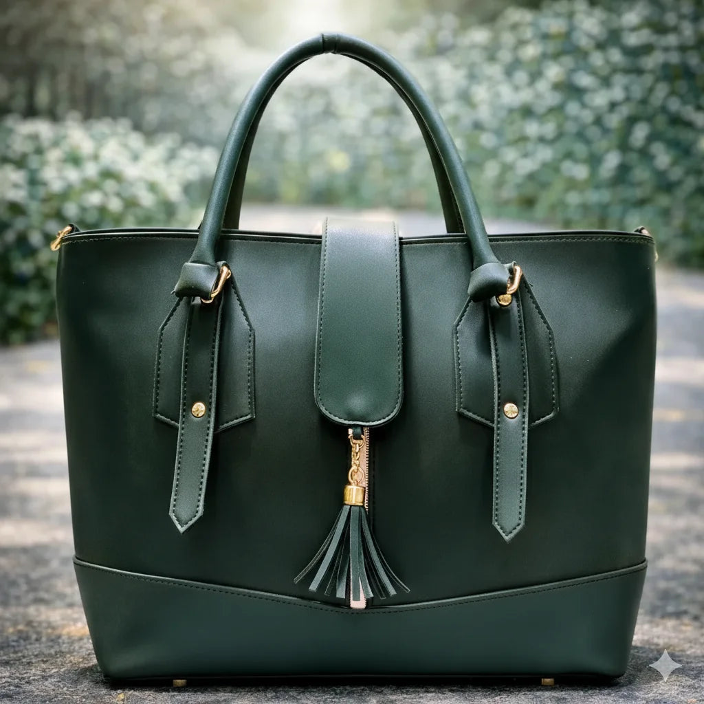 Green handbag with gold accents | WearCareHub