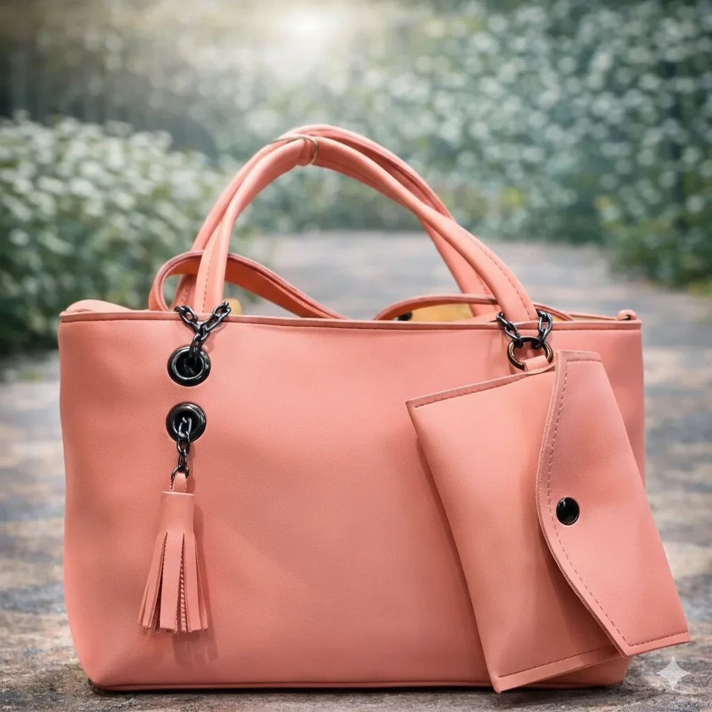 Pink handbag with a matching wallet | WearCareHub