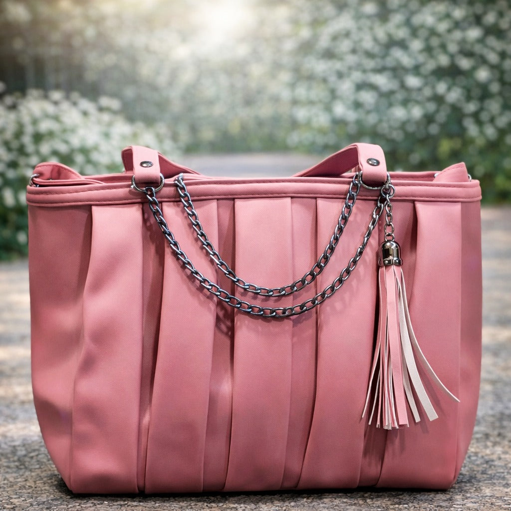 Pink handbag with chain | WearCareHub