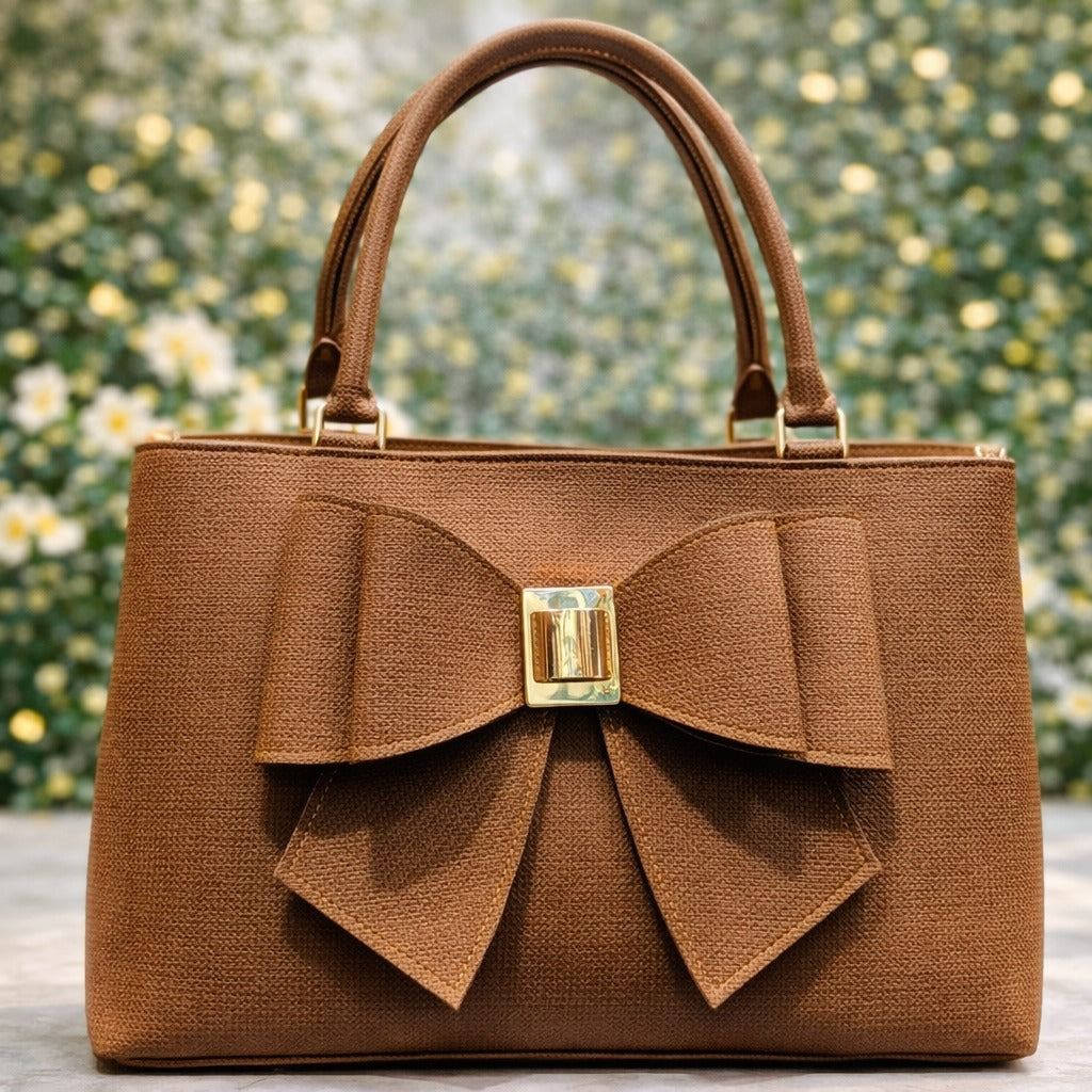 Brown handbag with a large bow | WearCareHub
