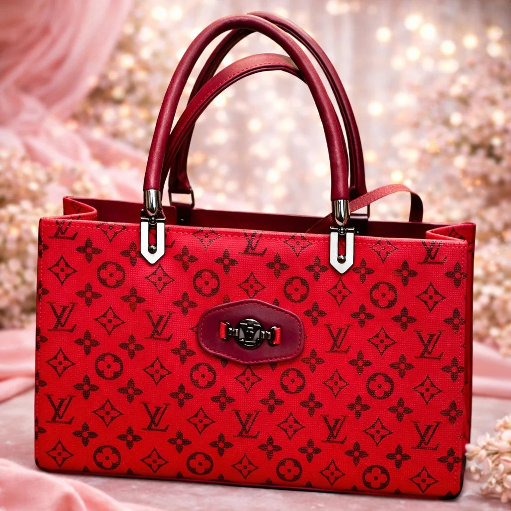 Red handbag with a monogram pattern | WearCareHub