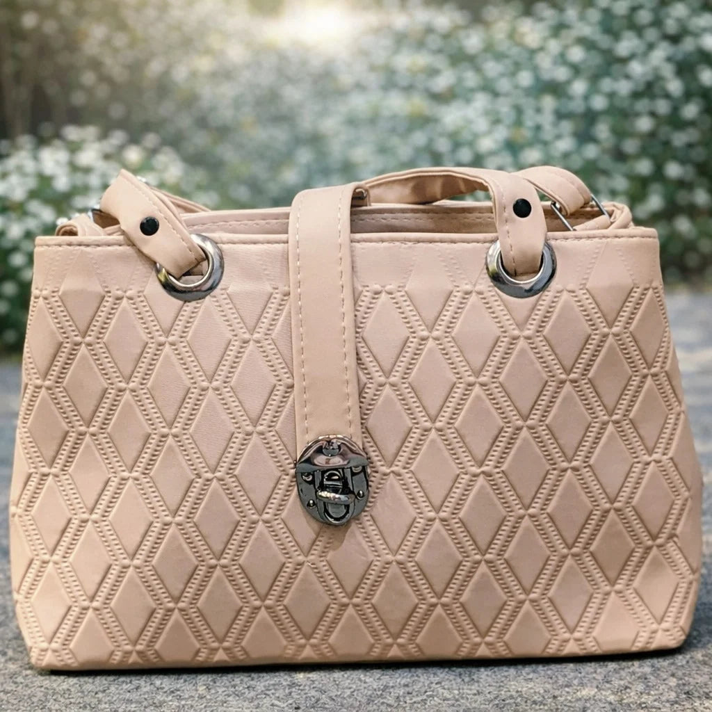 Beige handbag with diamond pattern | WearCareHub