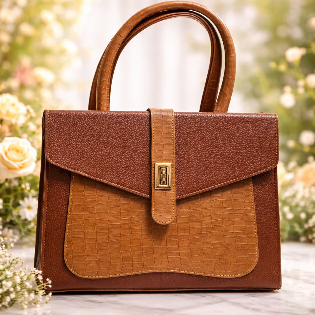 Brown handbag with gold accents | WearCareHub
