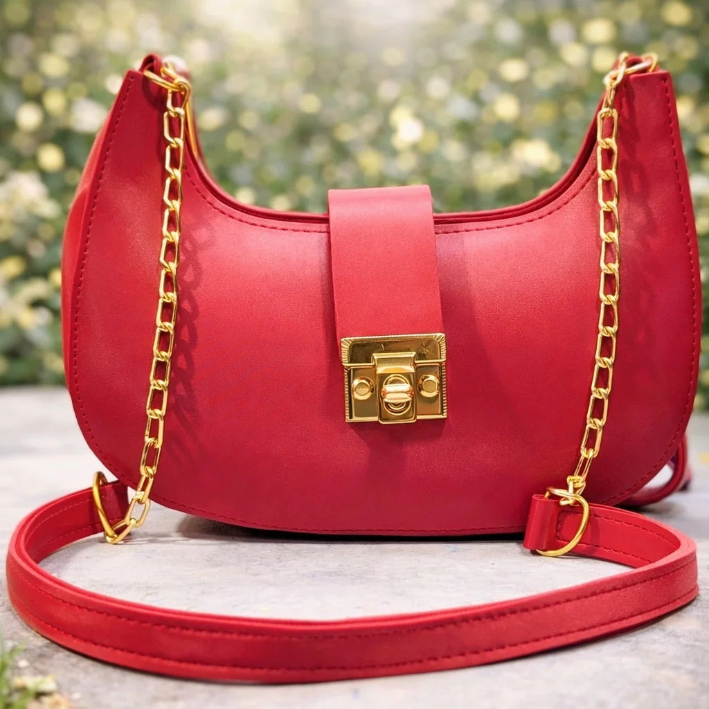 Red handbag with gold chain | WearCareHub