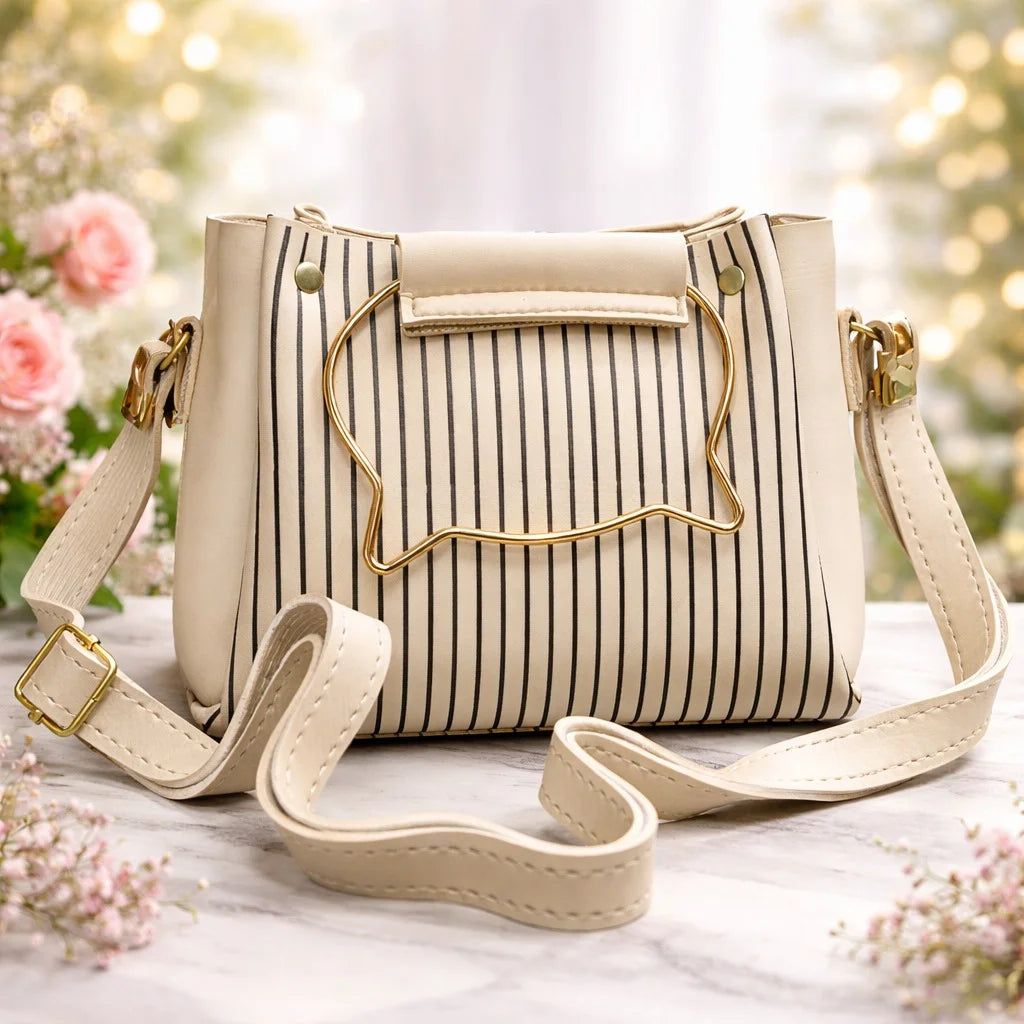 Striped handbag with gold accents | WearCareHub