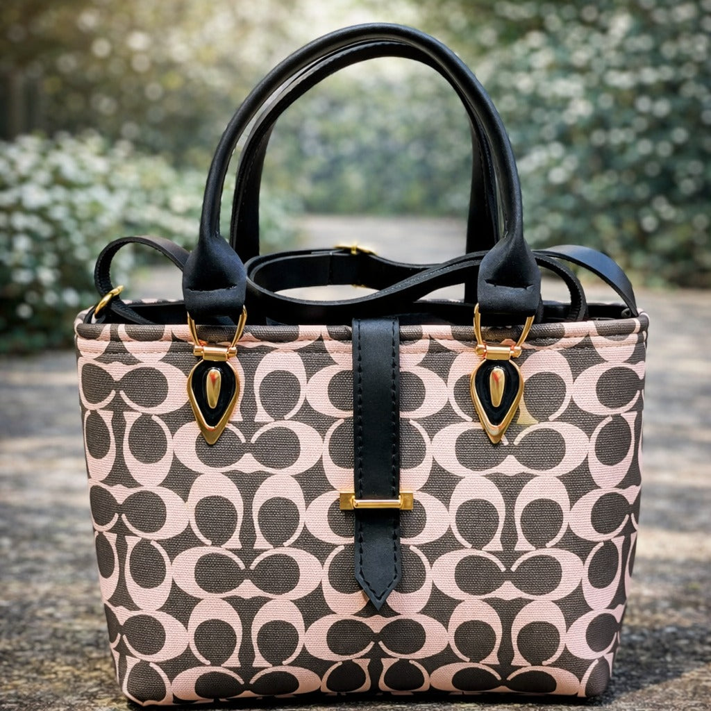 Patterned handbag with black handles | WearCareHub