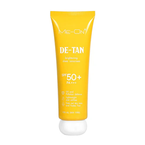 ME-ON De-Tan Brightening Sheer Sunscreen SPF 50+ PA+++ – Lightweight, Oil-Free, Evens Skin Tone