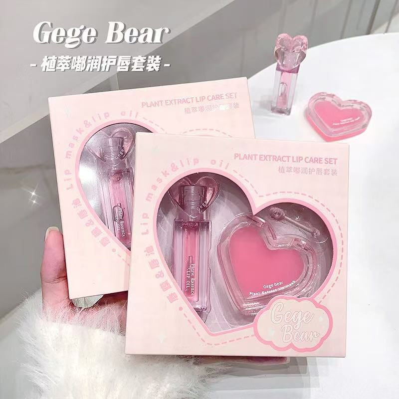 Gege Bear Plant Extract Lip Mask Lip Oil Lip Care 2Pcs Set