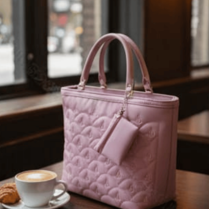 "Pink Quilted Leather Handbag | Cafe Chic Accessory