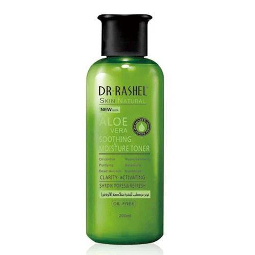Dr Rashel Aloe Vera Soothing & Moisturizer Toner is a skincare product designed to cater to various skin needs while focusing on the purity and health of the skin. The presence of aloe vera in the formulation is central to its effectiveness, providing a variety of benefits that help maintain skinβs overall well-being. Benefits : Oil Control: Regulates the production of sebum, which can reduce the likelihood of oiliness and acne. Purifying: Removes any lingering impurities and clears the skin, contributing to a purer complexion. Eliminates Dead Skin Cells: Helps in gently exfoliating the skin, removing dead cells, and promoting cell turnover for fresher skin. Replenishment: Delivers essential nutrients and hydration to the skin, aiding in its rejuvenation. Balancing: Restores the natural pH balance of the skin, which can be disturbed after cleansing. Blackhead Removal: Assists in cleaning out clogged pores, which can lead to the formation of blackheads. Nourishes & Soft Skin: Provides vital nourishment that helps keep the skin soft, smooth, and healthy-looking. How to Use : Cleanse your skin: Start with a clean base by using a high-quality facial cleanser. Apply Toner: Soak a cotton pad with the Dr Rashel Aloe Vera Soothing & Moisturizer Toner and apply it to your face. You can also pour a small amount into your hands and gently pat it onto your skin. Allow it to absorb: Give your skin a moment to absorb the toner fully. Follow-up: Continue with your regular skincare routine, applying serums, moisturizers, or treatments as needed. When to Use : It is ideal to use the toner after cleansing both in the morning and at night to prepare your skin for the next steps in your skincare routine. Skin Type : The toner is suitable for various skin types, particularly those with oily and combination skin due to its oil control properties. It can also be beneficial for those with acne-prone skin because of its purifying and blackhead removal capabilities.