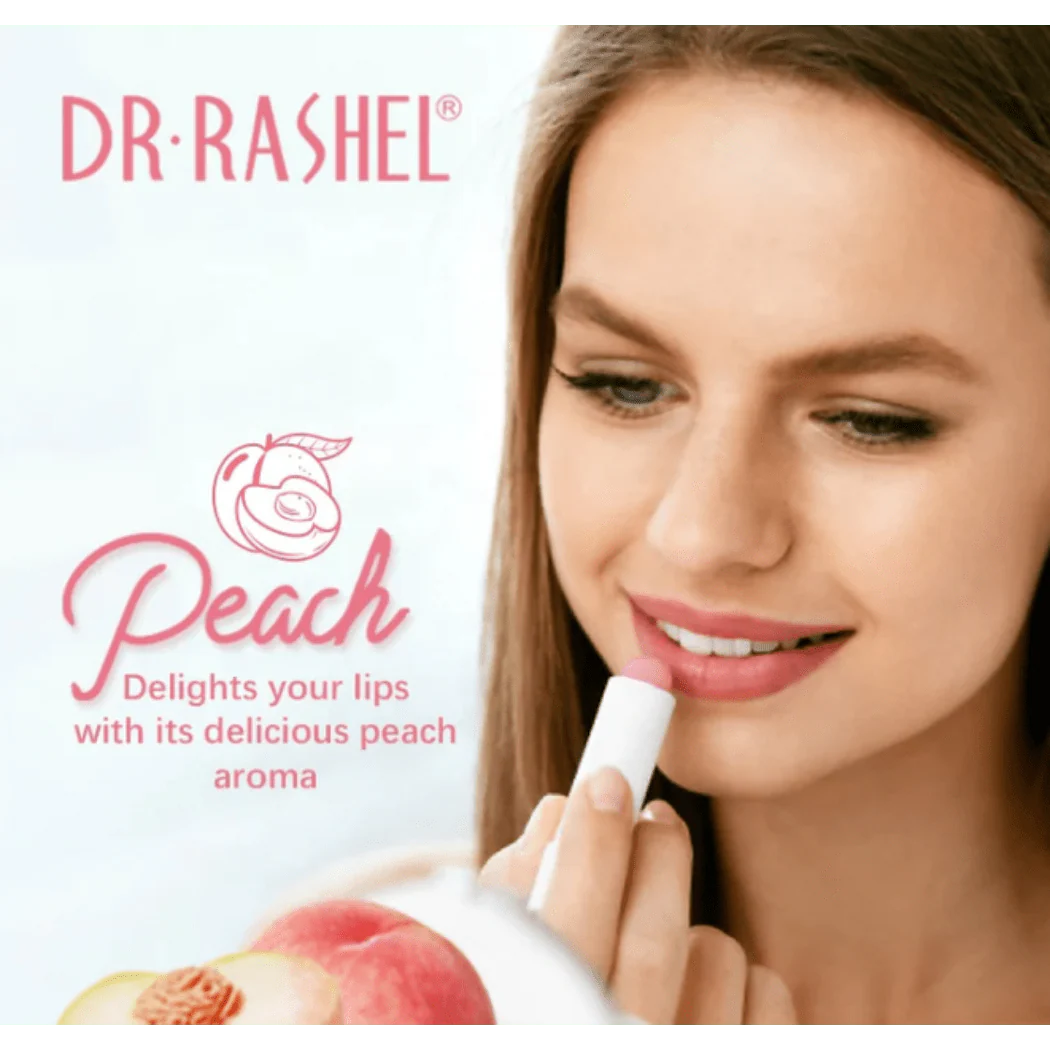 Introducing the DR RASHEL Lip Balm Series Experience ultimate lip care with the DR RASHEL Lip Balm Series, specially designed to plump and hydrate your lips. Infused with a delightful Peach flavor, this balm is a must-have for every skincare enthusiast. Key Ingredients : Collagen: Promotes elasticity and firmness. Aloe Vera: Soothes and hydrates for a smooth texture. Vitamin C: Brightens and revitalizes your lips. Shea Butter: Acts as a natural emollient for long-lasting hydration. Glycerin & Hyaluronic Acid: Retain moisture and ensure soft, supple lips Moisturizing and Anti-Aging Benefits This unique cream mask shape makes application effortless, allowing you to coat your lips in a protective layer. The rich formula not only moisturizes but also helps fade lip wrinkles, giving you a youthful appearance.