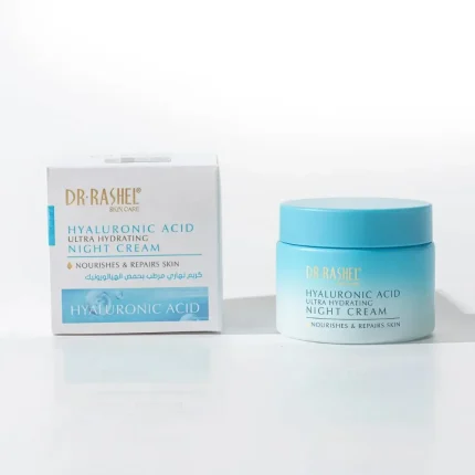 Dr Rashel Hyaluronic Acid Ultra Hydrating Night Cream – 50g Wake up to soft, plump, and radiant skin with Dr Rashel Hyaluronic Acid Ultra Hydrating Night Cream. Specially formulated with powerful hyaluronic acid, this night cream delivers intense hydration while you sleep, helping your skin restore moisture, improve elasticity, and maintain a youthful glow. 🌟 Key Benefits: Deep Hydration: Penetrates deeply to moisturize and plump skin Skin Rejuvenation: Promotes skin repair and reduces dryness overnight Improves Elasticity: Helps maintain smooth, firm, and supple skin Soothes & Nourishes: Calms irritated or tired skin for a refreshed appearance Lightweight & Non-Greasy: Absorbs quickly, perfect for nightly use 💧 How it Works: Hyaluronic acid attracts and retains moisture, ensuring long-lasting hydration while supporting natural skin regeneration. Regular use helps reduce fine lines caused by dryness and enhances the skin’s natural radiance. 🛏 Usage Instructions: Cleanse your face thoroughly before bedtime. Apply a small amount evenly over face and neck. Massage gently until fully absorbed. Use nightly for best results. ✨ Pro Tip: Pair with a daytime moisturizer and sunscreen to maintain all-day hydration and skin protection.