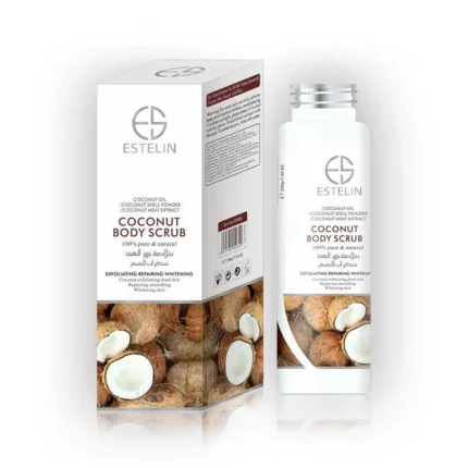 Deeply exfoliates to remove dirt, grime, and dead skin cells Intensely hydrates, leaving skin soft, smooth, and silky Enriched with natural fruit extracts for gentle yet effective scrubbing Estelin Coconut Body Scrub- Exfoliating, Repairing & Whitening Helps whiten, moisturize, and deeply hydrate the skin Improves dark areas such as elbows, knees, and joints Stimulates skin for a refreshed and rejuvenated feel