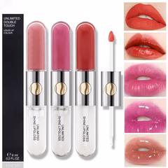 LAREEN Pack 3 Pcs Ranndom Shades Clear Pink Double Headed Transparent Plumping Lip Gloss+Lip liner - 6ml