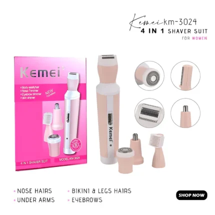 Kemei KM-3024 4-in-1 Rechargeable Hair Remover Shaver for Women