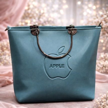 Elegant Teal Handbag with Embossed Apple Motif