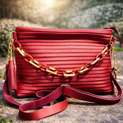 Crimson Charm Chain-Link Handbag