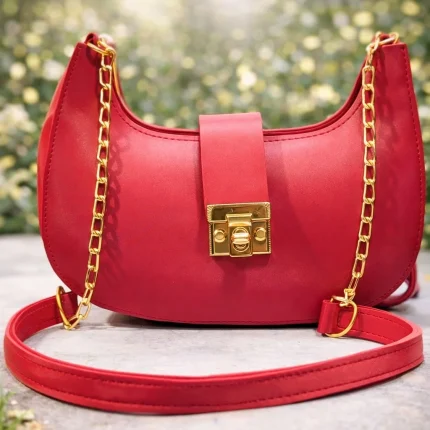 Crimson Curve Gold-Link Handbag – Bloomstone Edition